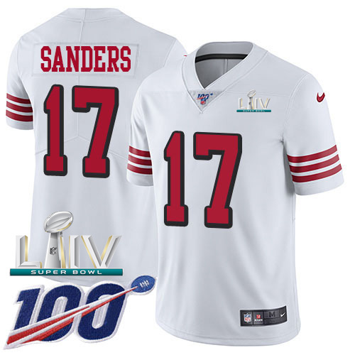 San Francisco 49ers Nike 17 Emmanuel Sanders White Super Bowl LIV 2020 Rush Men Stitched NFL Limited 100th Season Jersey